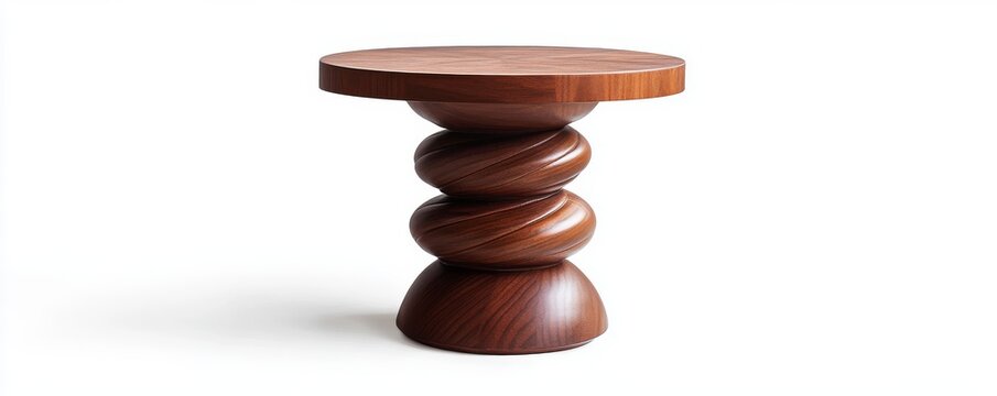 Stylish wooden end table with unique spiral design and round top
