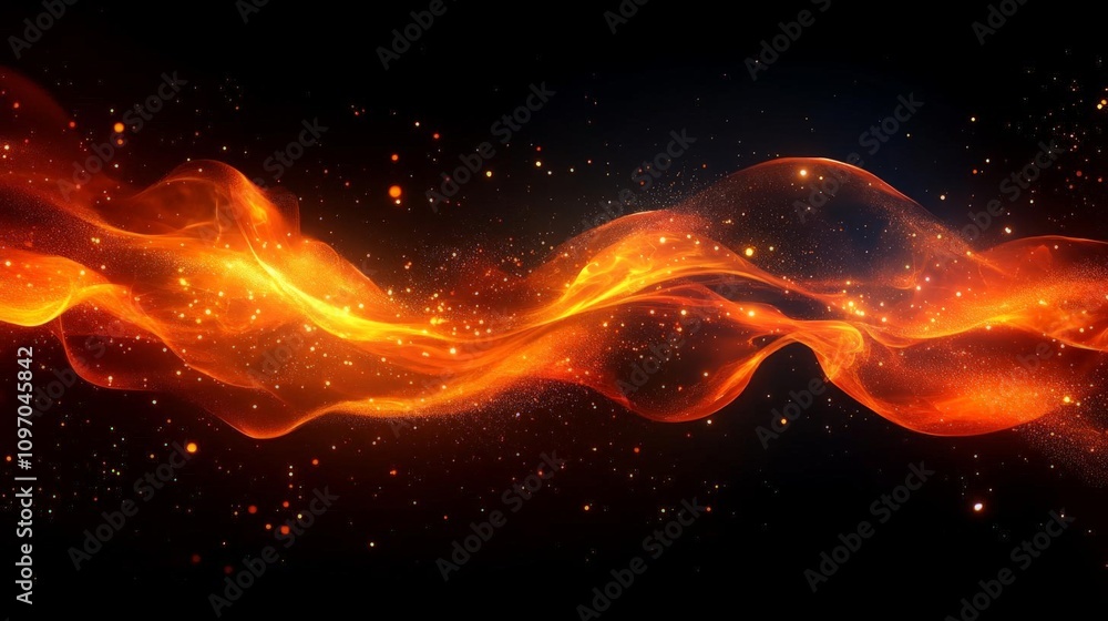 Poster a vibrant wave of orange light flows against a dark background, creating a dynamic and energetic vis