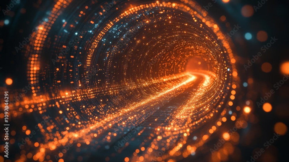 Poster a vibrant, abstract representation of a digital tunnel with glowing lines and particles. perfect for