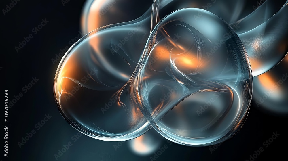 Poster abstract composition of translucent bubbles with warm light interspersed, creating a dynamic visual 