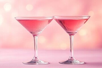 Two Pink Cocktails in Martini Glasses Ready for a Celebration
