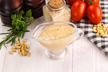 Delicious walnut creamy sauce in the bowl