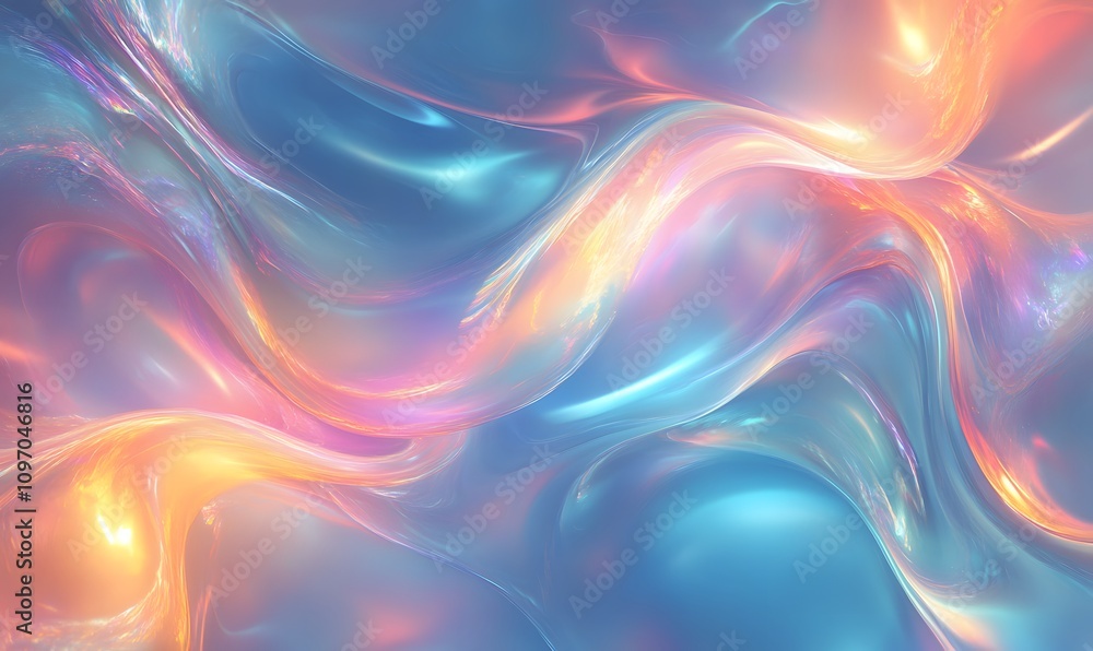 Poster a seamless iridescent opal texture with swirling colors and light reflections, creating a mesmerizin