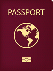 Burgundy Passport Cover with Gold World Map