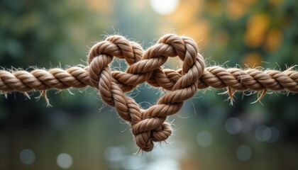 Fototapeta premium Close-up of a heart-shaped knot made from natural rope, symbolizing love and connection