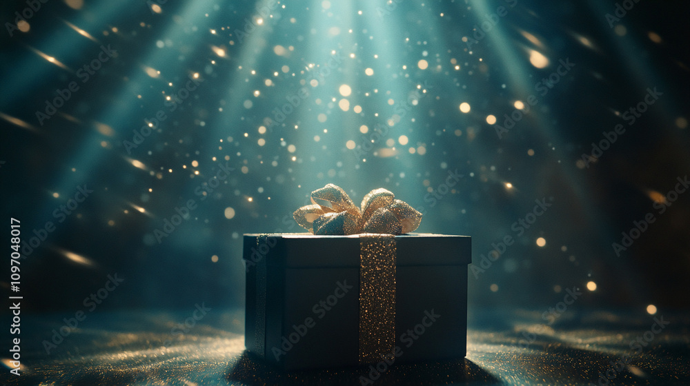 Aufkleber enchanting gift box illuminated by sparkling light rays in a dark setting