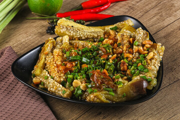 Asian cuisine baked eggplant with peanut