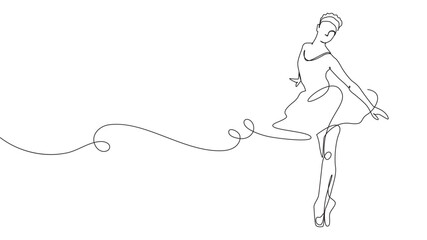 Continuous line drawing of Woman ballet dancer. Woman ballet dancer line art style. Ballet pose line art style