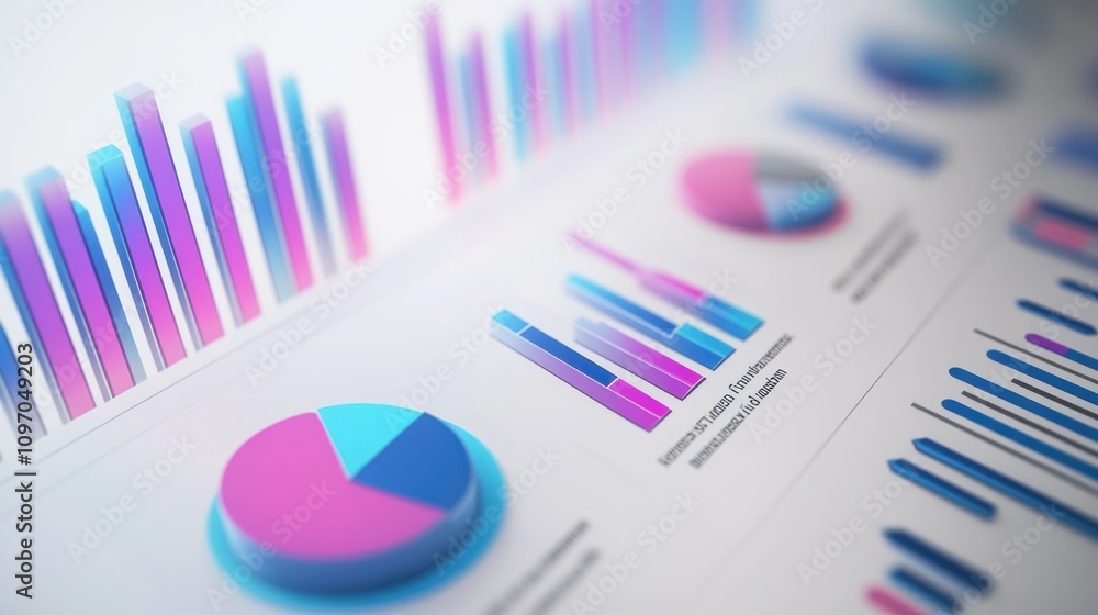 Poster A collection of colorful graphs and charts displaying data analysis and trends.