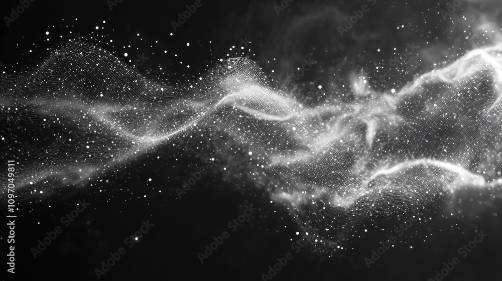 Poster abstract wave of particles swirling in a dynamic formation. suitable for backgrounds, design project