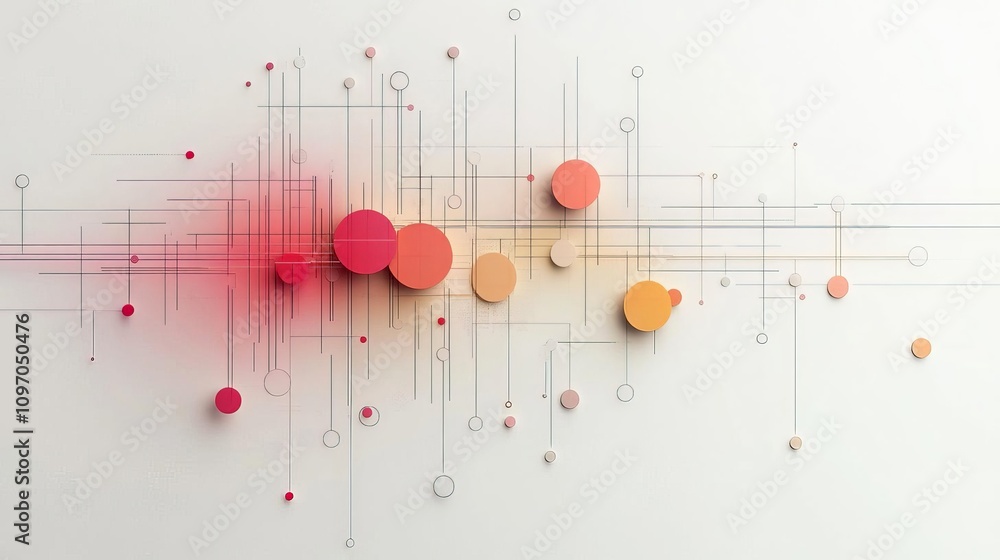 Poster an abstract composition featuring colorful circular shapes and intersecting lines, ideal for backgro
