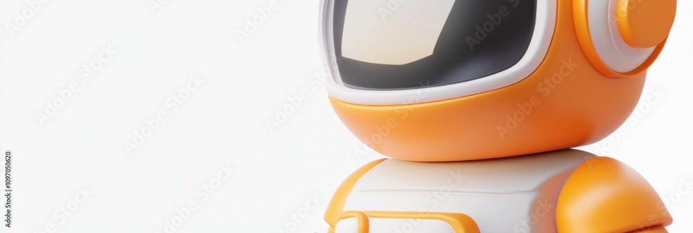 Aufkleber A stylized robot figure with an orange and white color scheme, designed for playful interaction.