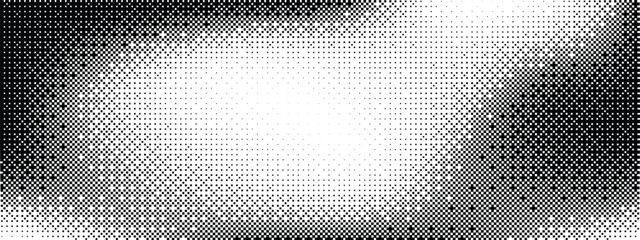 Pixel dithering gradient. Bitmap texture background. Black and white random pixels pattern. Retro glitchy vector art illustration. Monochromatic dissolve effect. 8 bit video game screen wallpaper. © YEVHENIIA