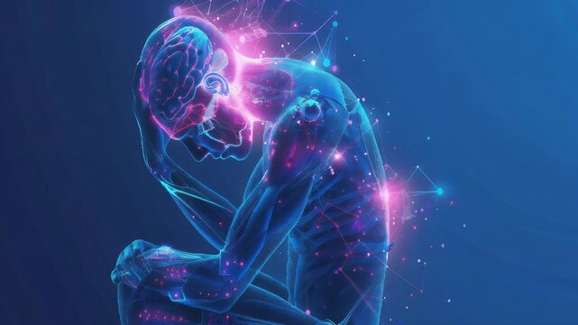 Fibromyalgia Flare-Up: The Widespread Pain and Tender Points - Imagine a person surrounded by glowing points of pain all over their body,