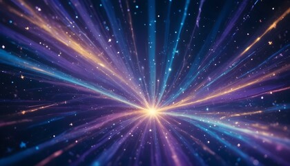 Fototapeta premium Un colorido fondo abstracto con estrellas brillantes y destellos en varios colores vibrantes, incluidos azul, morado, naranja y amarillo. 