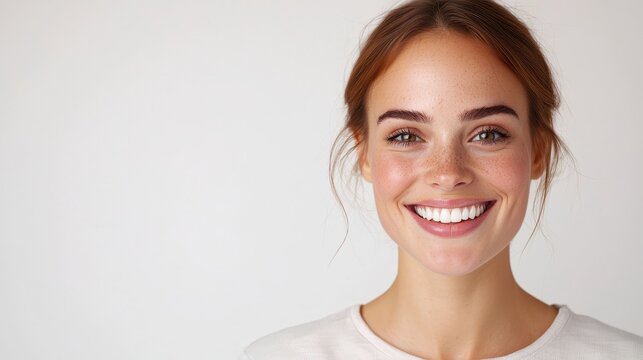 Smiling woman portrait studio photography bright close-up happiness and confidence