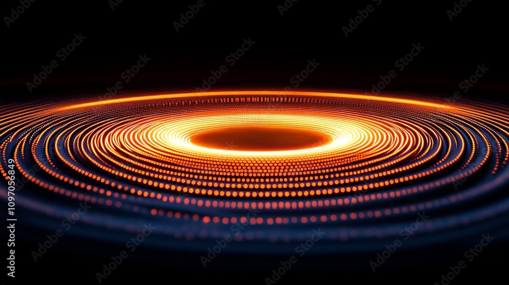 Poster an abstract representation of energy in motion, featuring illuminated concentric circles in vibrant 