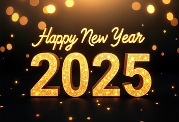 Happy New Year 2025. Gold glitter numbers shine. Festive background. Elegant design. Luxurious texture. Perfect for cards invitations banners. Celebration backdrop. New year party. Holiday greeting