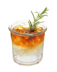 Refreshing espresso tonic drink with rosemary isolated on white