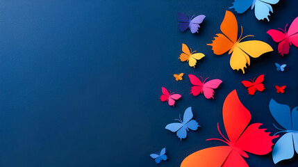 Fototapeta premium Beautiful paper cut butterflies on dark blue background
