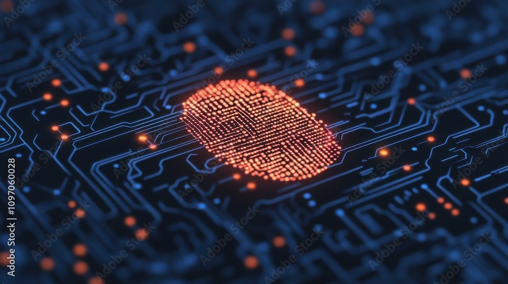 Aufkleber cybersecurity mitigates risks and secures data. abstract depiction of digital fingerprint overlaid o