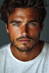 Fototapeta premium Close-Up Portrait of a Thoughtful Man With Beard and Curly Hair