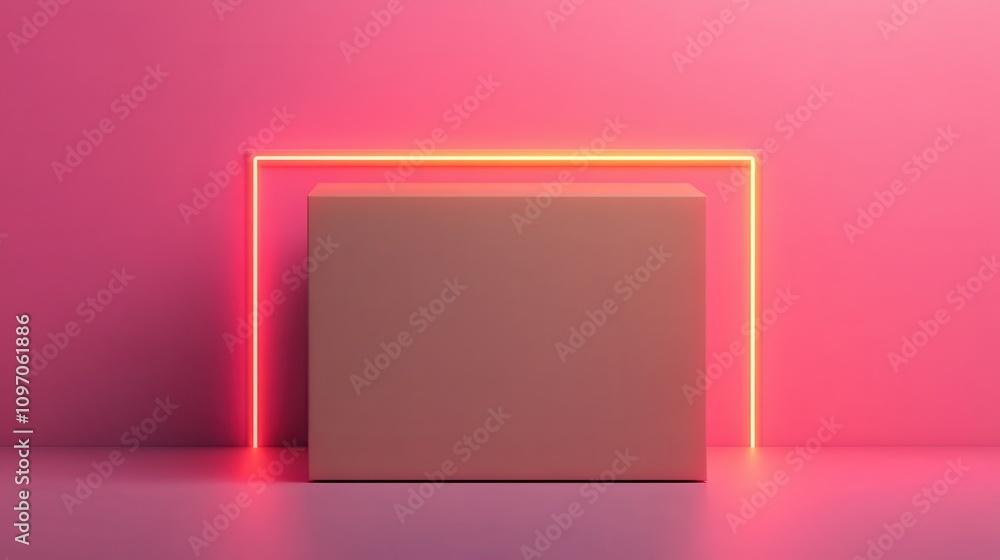 Aufkleber preview designs with mockup templates. abstract minimalist scene with geometric shapes and neon ligh
