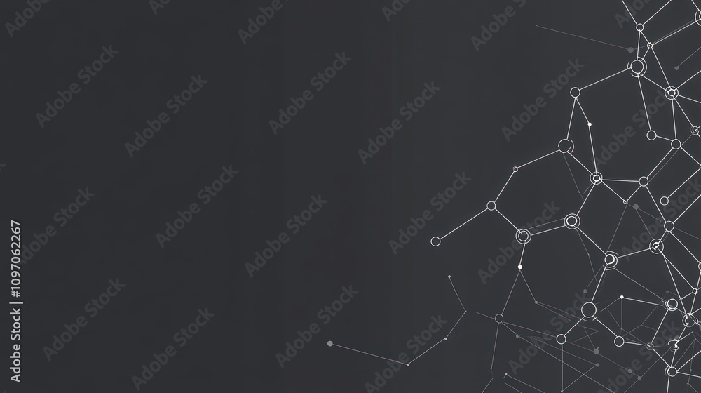 Poster Abstract design featuring interconnected nodes and lines on a dark background.