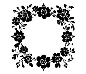 Black Frame with flowers, frame with floral ornament