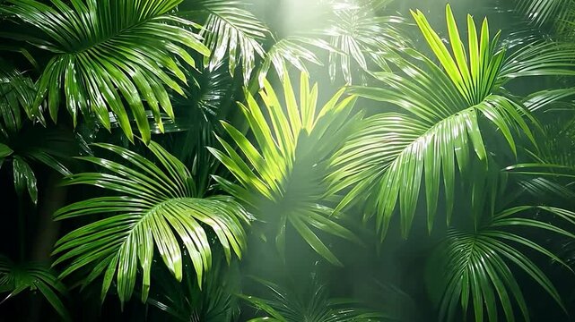 Colorful summer tropical palm leaves with copyspace, trendy summer jungle style floral green pattern background, colors botanical tropical leaves ,sun light and shadows.