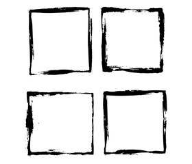 Set Grunge frame brush square border vector stroke paint. Texture black frame old grunge square frame