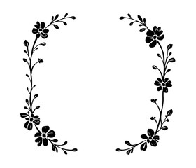 Black Frame with flowers, frame with floral ornament