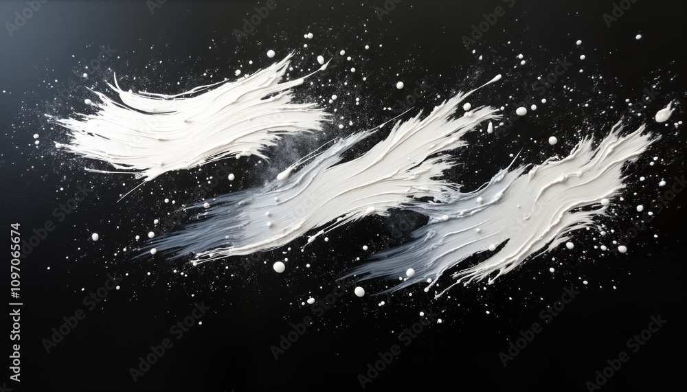 Poster abstract art white brush strokes on black. white paint texture background. modern design element. gr