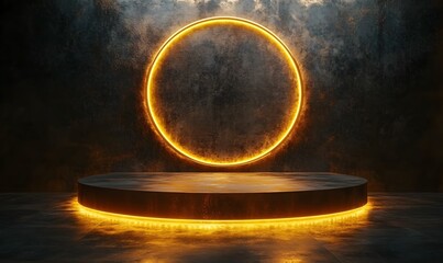 A luxurious dark gold podium with subtle lighting effects that highlight the 3D shape of the product