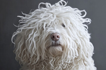 Elegant white komondor portrait.