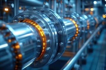 Fototapeta premium industry pipeline transporting petrochemicals, showcasing intricate steel pipes and equipment in a high-tech manufacturing environment, emphasizing efficiency and modern engineering