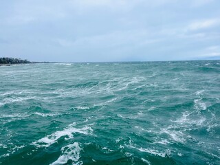 Natural seascape background, cloudy sea horizon