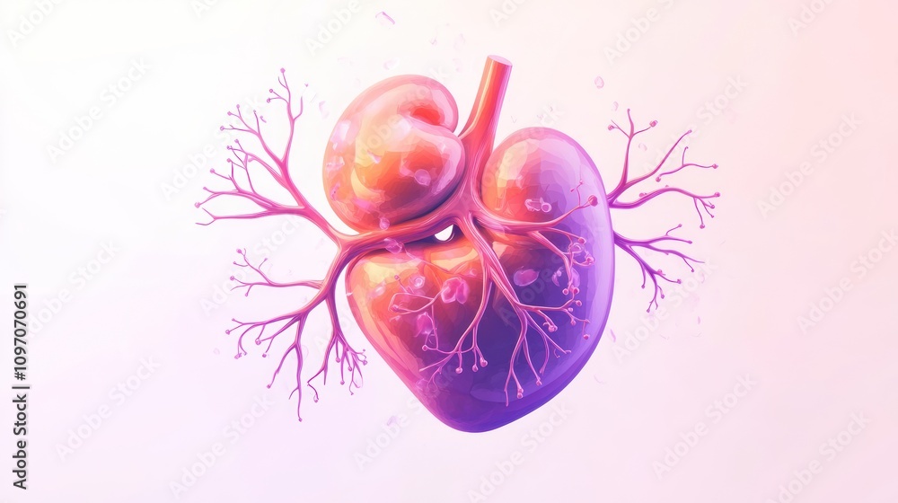 Poster A stylized illustration of a heart with branching structures, symbolizing life and vitality.
