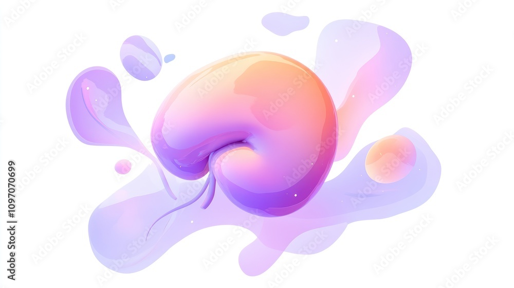 Poster abstract design featuring a colorful, fluid shape resembling a jellyfish.