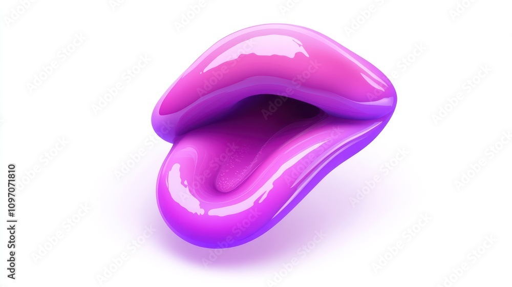 Poster a glossy, stylized representation of lips with a tongue, showcasing vibrant colors and a smooth text