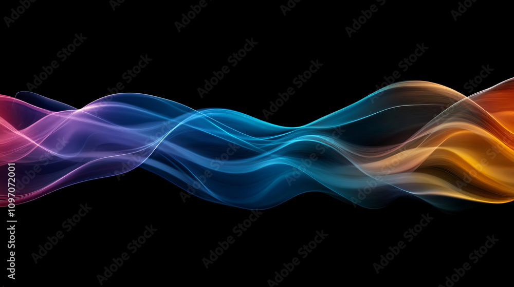 Poster smooth elegant gradient light wave flowing on a black background, perfect for modern and futuristic 