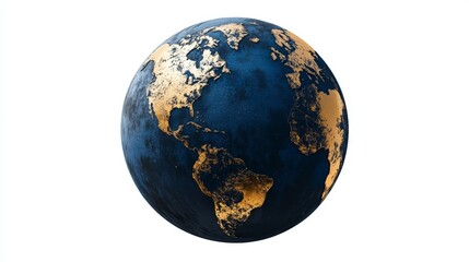 Obraz premium Globe with dark blue and gold continents, isolated on white background