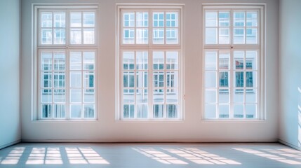 Bright, minimalist room with large windows allowing natural light.