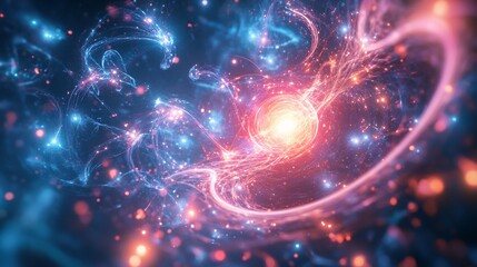 Obraz premium Hyperrealistic depiction of AIoperated quantum field experiments exploring dark matter interactions in Kardashev scale civilizations with detailed cosmic visuals