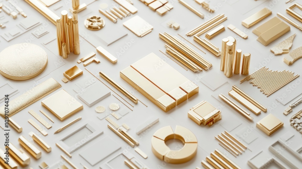 Aufkleber a collection of gold geometric shapes and structures arranged artistically.