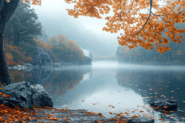Fototapeta premium Misty Autumn Lake