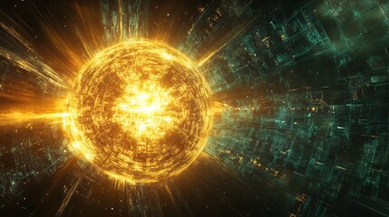 Obraz premium Hyperrealistic depiction of a Dyson Sphere in construction around a star visualizing a Type II civilization on the Kardashev Scale harnessing solar energy using advanced nanotechnology