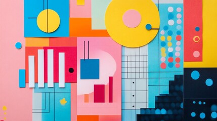 Fototapeta premium Abstract Geometric Collage - Colorful Paper Shapes and Patterns - Modern Art Background