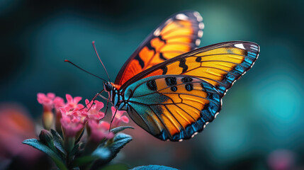 Obraz premium Vibrant Butterfly on Pink Flower