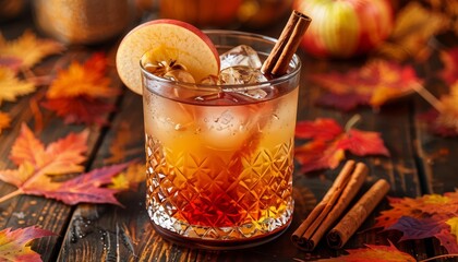 Autumn spiced apple cocktail with cinnamon sticks, perfect for fall themed events
